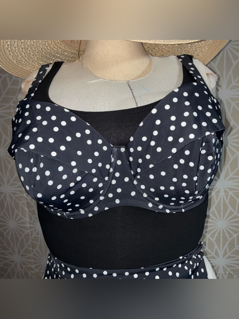 Adore Me Polka Dot Bikini Top — Black & White (SWIM ONLY) Size 42DDD